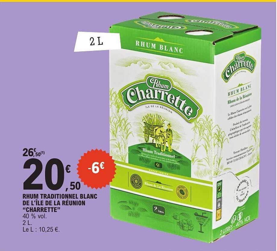Rhum traditionnel blanc de l’île de la Réunion “Charrette”