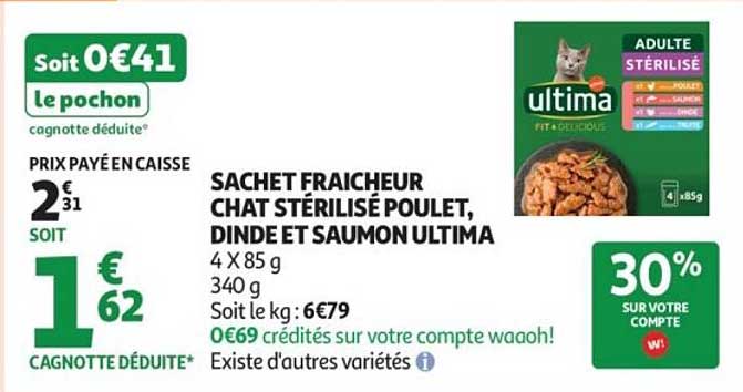 SACHET FRAICHEUR CHAT STERILISE POULET, DINDE ET SAUMON ULTIMA