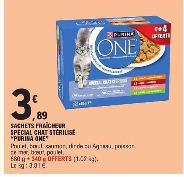 SACHETS FRAÎCHEUR SPÉCIAL CHAT STÉRILISÉ “PURINA ONE”