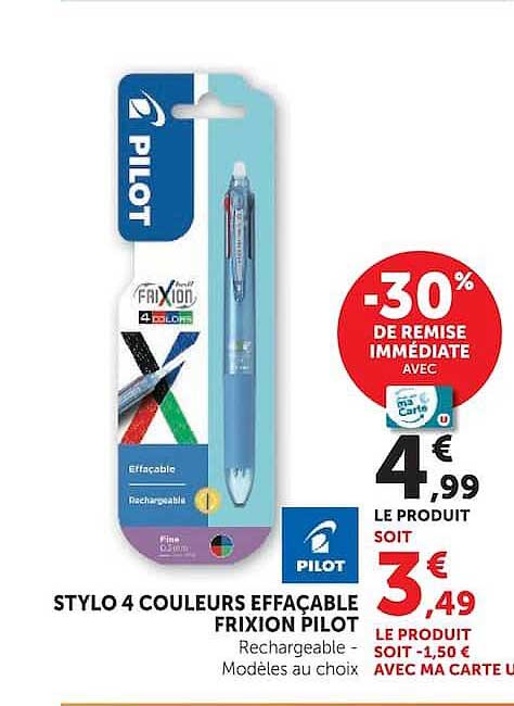 STYLO 4 COULEURS EFFAÇABLE FRIXION PILOT