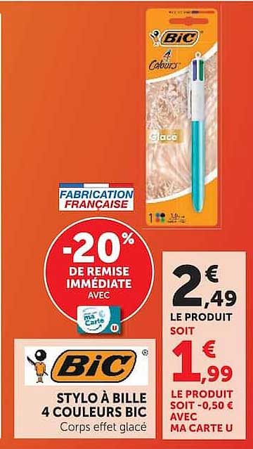 STYLO À BILLE 4 COULEURS BIC Corps effet glacé