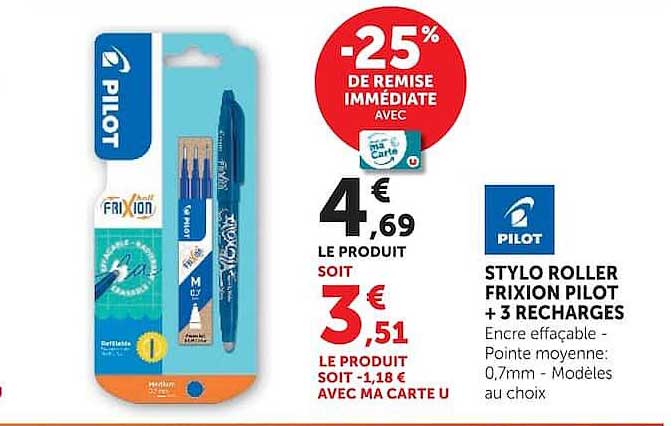 STYLO ROLLER Frixion PILOT +3 RECHARGES