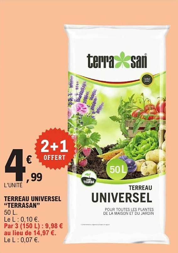 TERREAU UNIVERSEL “TERRASAN” 50 L. 2+1 OFFERT