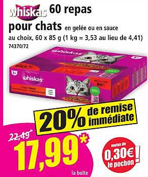 60 repas pour chats en gelée ou en sauce au choix