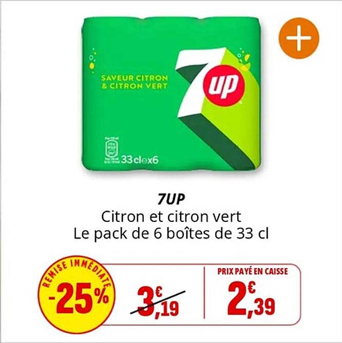 7UP Citron et citron vert Le pack de 6 boîtes de 33 cl