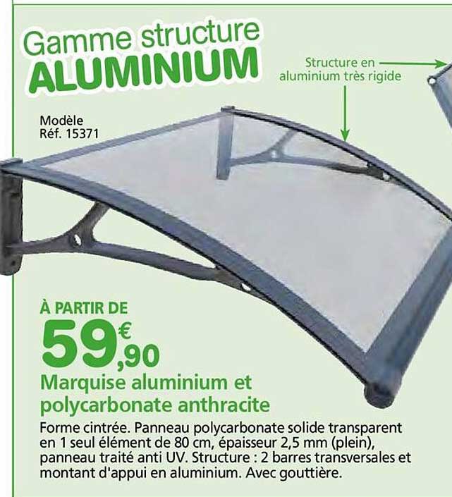 À partir de 59€90 Marquise aluminium et polycarbonate anthracite