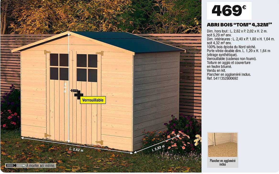 ABRI BOIS "TOM" 4,32M²