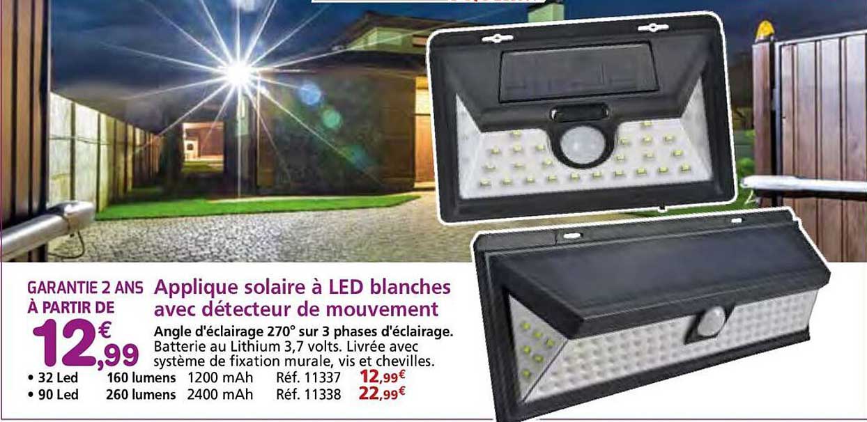 Applique solaire à LED blanches avec détecteur de mouvement