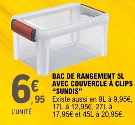 BAC DE RANGEMENT 5L AVEC COUVERCLE À CLIPS "SUNDIS"