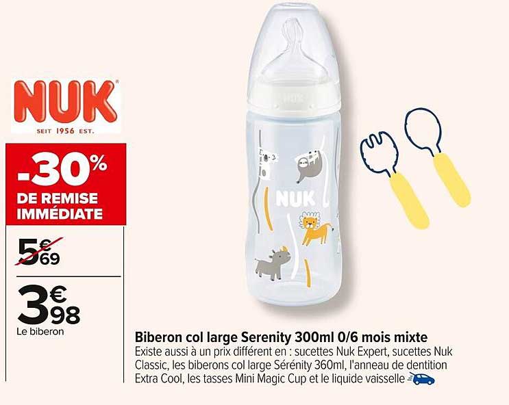 Biberon col large Serenity 300ml 0/6 mois mixte