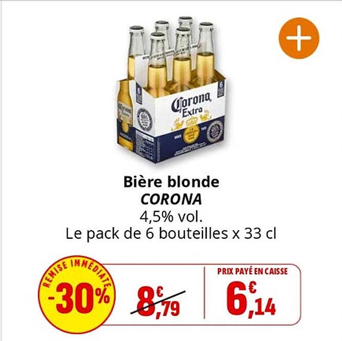 Bière blonde CORONA 4,5% vol. Le pack de 6 bouteilles x 33 cl