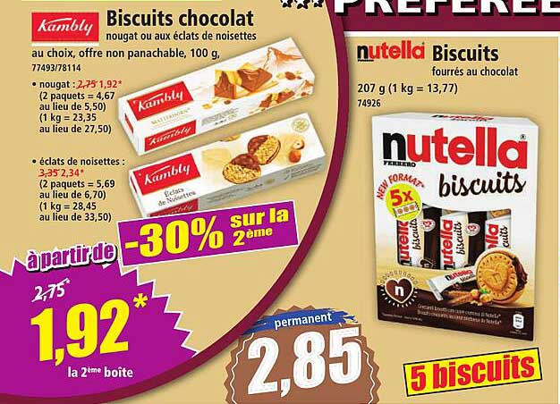 Biscuits chocolat - nougat ou aux éclats de noisettes