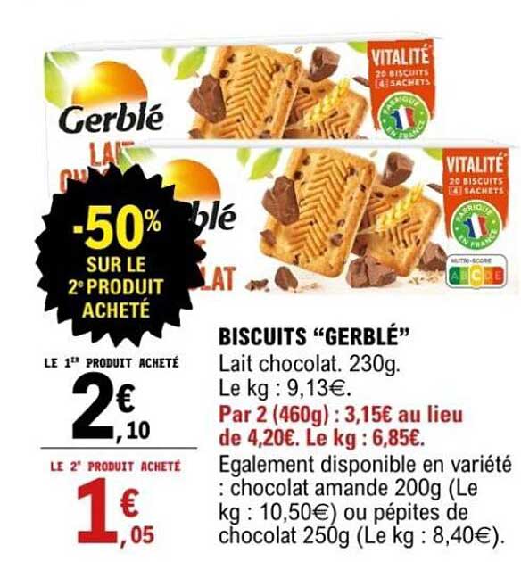 BISCUITS “GERBLÉ” Lait chocolat. 230g.