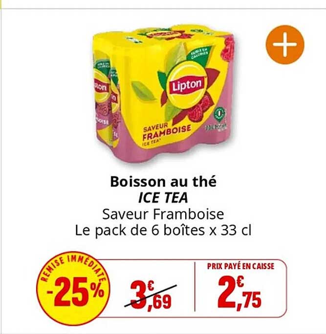 Boisson au thé ICE TEA Saveur Framboise Le pack de 6 boîtes x 33 cl