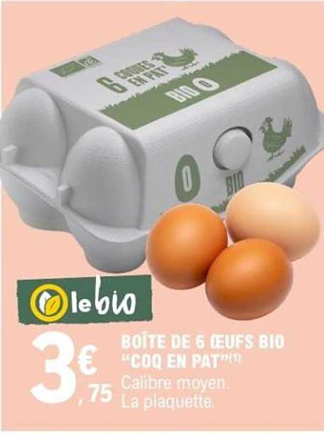BOÎTE DE 6 ŒUFS BIO "COQ EN PAT"