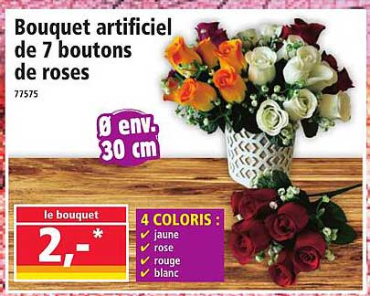 Bouquet artificiel de 7 boutons de roses