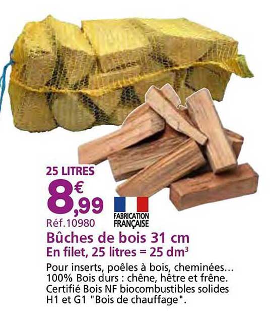 Bûches de bois 31 cm