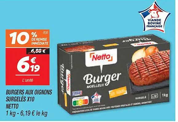 BURGERS AUX OIGNONS SURGELÉS X10