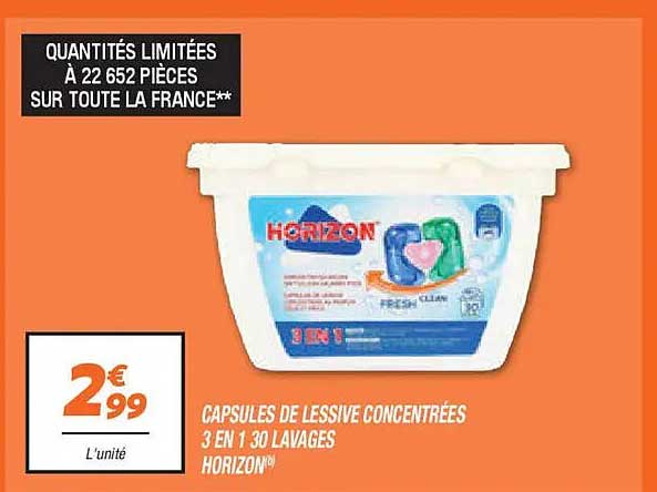 CAPSULES DE LESSIVE CONCENTRÉES 3 EN 1 30 LAVAGES HORIZON®