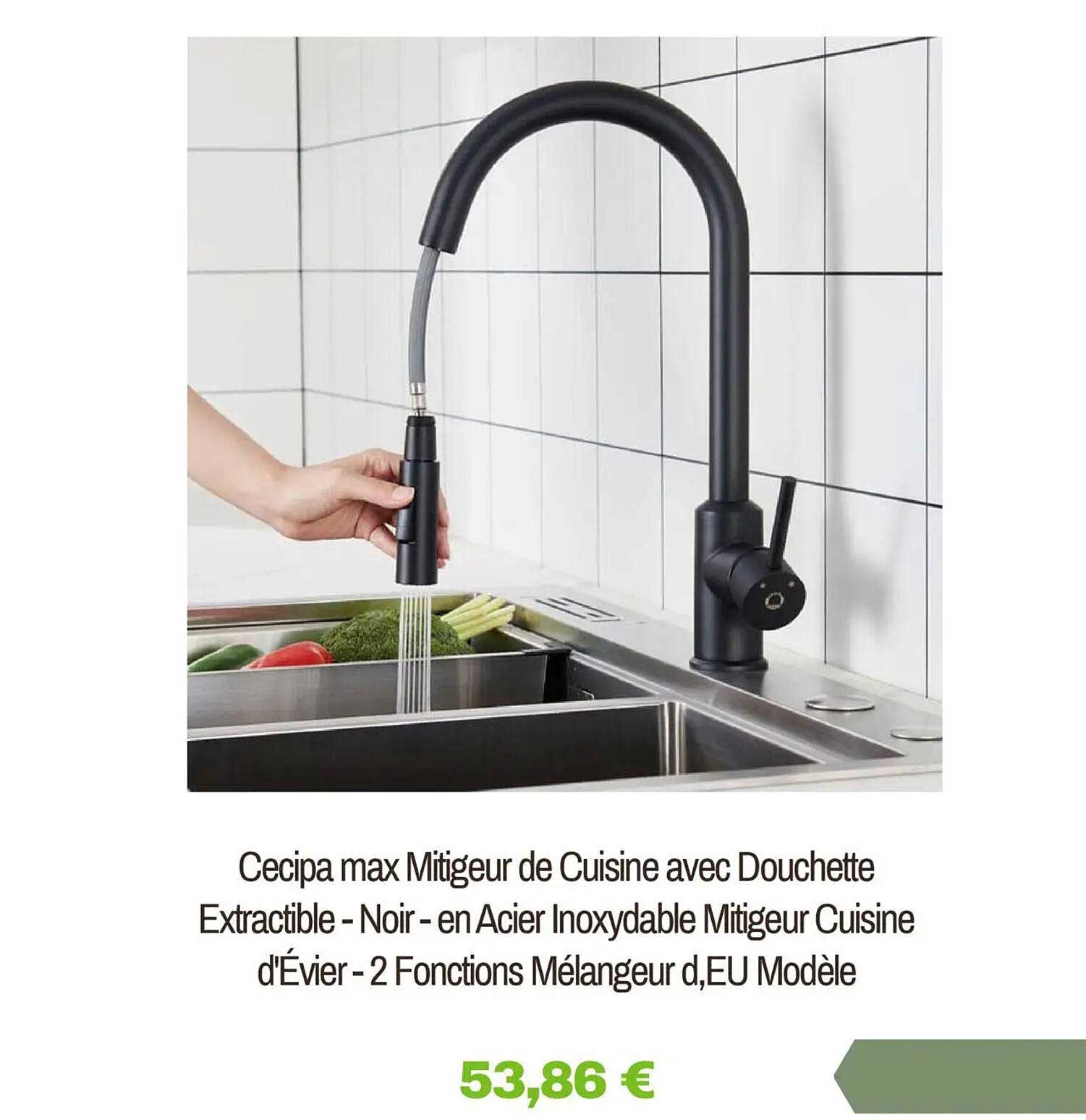 Cecipa max Mitigeur de Cuisine avec Douchette Extractible - Noir - en Acier Inoxydable Mitigeur Cuisine d'Évier - 2 Fonctions Mélangeur d,EU Modèle