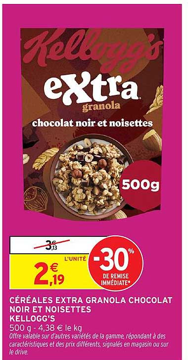 CÉRÉALES EXTRA GRANOLA CHOCOLAT NOIR ET NOISETTES