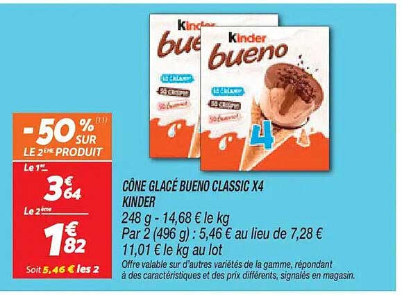 CÔNE GLACÉ BUENO CLASSIC X4 KINDER