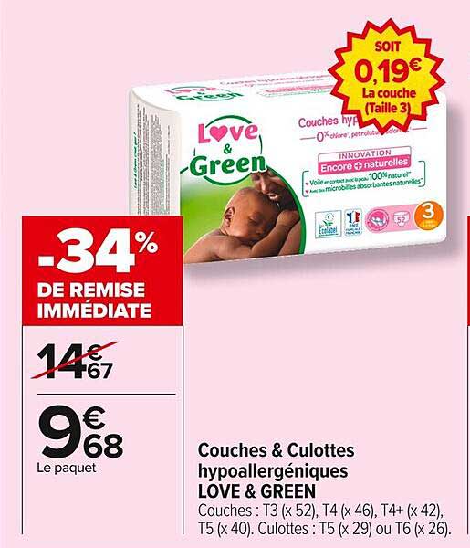 Couches & Culottes hypoallergéniques LOVE & GREEN