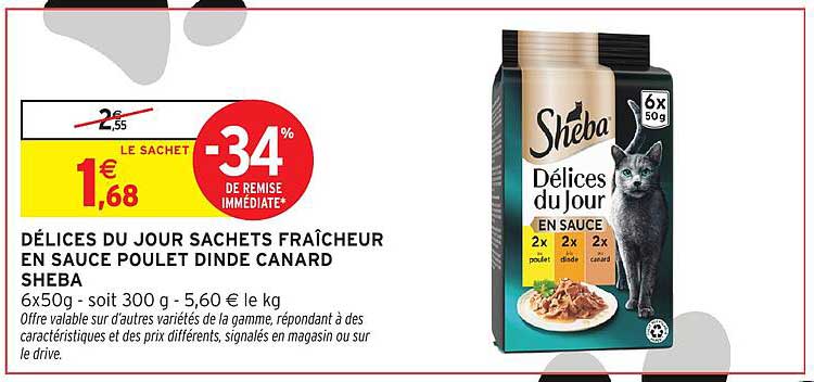 DÉLICES DU JOUR SACHETS FRAÎCHEUR EN SAUCE POULET DINDE CANARD SHEBA
