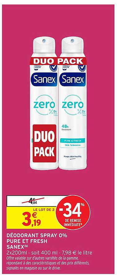 DEODORANT SPRAY 0% PURE ET FRESH SANEX