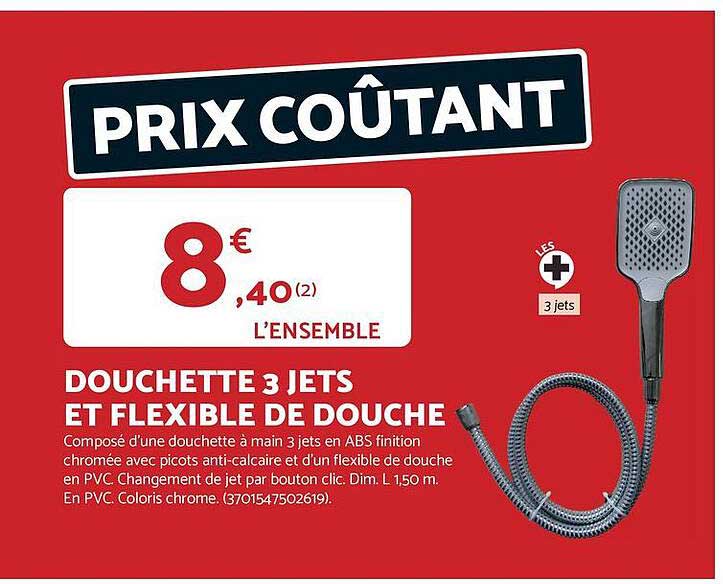 DOUCHETTE 3 JETS ET FLEXIBLE DE DOUCHE