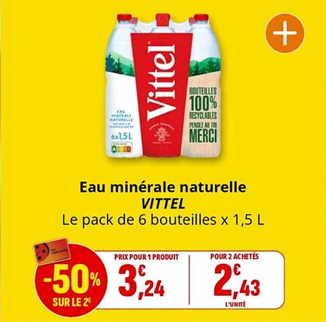 Eau minérale naturelle VITTEL Le pack de 6 bouteilles x 1,5 L