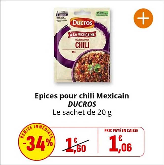 Epices pour chili Mexicain DUCROS Le sachet de 20 g