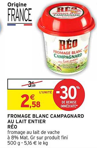 FROMAGE BLANC CAMPAGNARD AU LAIT ENTIER RÉO