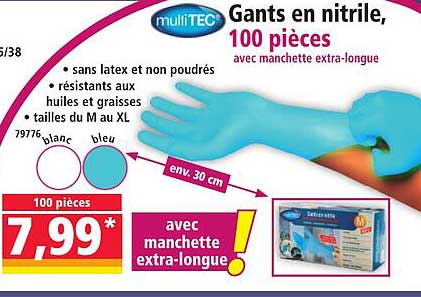 Gants en nitrile, 100 pièces avec manchette extra-longue