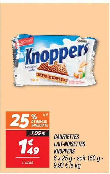 GAUFRETTES LAIT-NOISETTES KNOPPERS