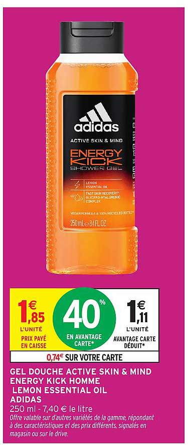 GEL DOUCHE ACTIVE SKIN & MIND ENERGY KICK HOMME LEMON ESSENTIAL OIL adidas