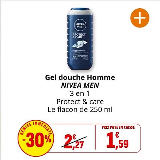 Gel douche Homme NIVEA MEN 3 en 1 Protect & care Le flacon de 250 ml