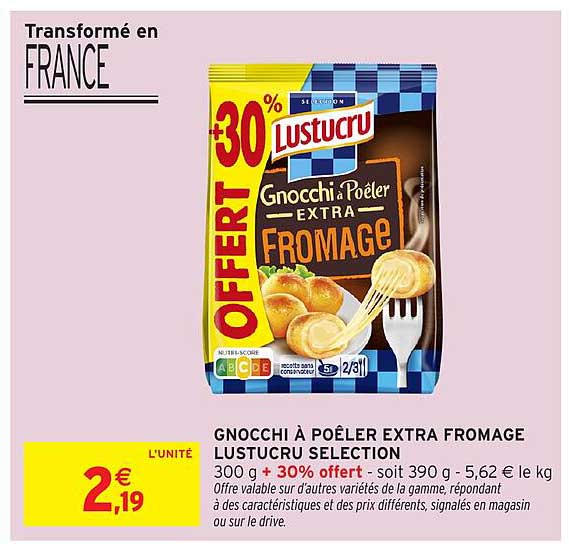 Gnocchi à poêler extra fromage Lustucru Selection