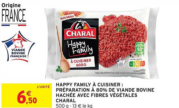 HAPPY FAMILY À CUISINER : PRÉPARATION À 80% DE VIANDE BOVINE HACHÉE AVEC FIBRES VÉGÉTALES CHARAL