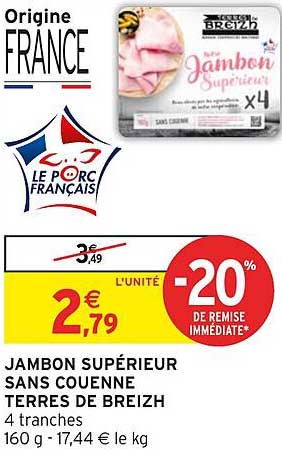 JAMBON SUPÉRIEUR SANS COUENNE TERRES DE BREIZH