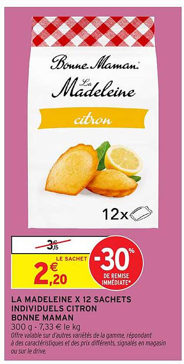 LA MADELEINE X 12 SACHETS INDIVIDUELS CITRON BONNE MAMAN