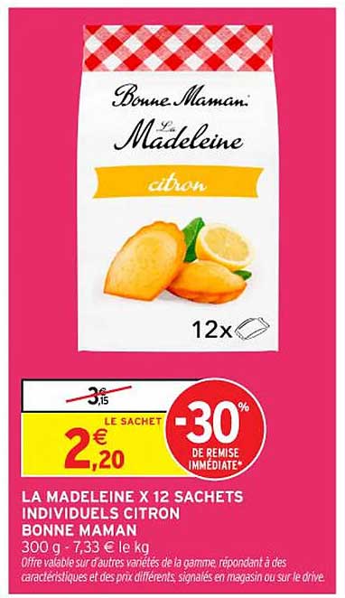LA MADELEINE X 12 SACHETS INDIVIDUELS CITRON BONNE MAMAN