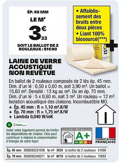 LAINE DE VERRE ACOUSTIQUE NON REVÊTUE