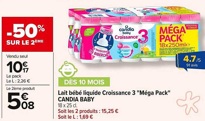 Lait bébé liquide Croissance 3 "Mégapack" CANDIA BABY