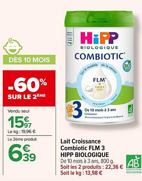 Lait Croissance Combiotic FLM 3 HIPP BIOLOGIQUE