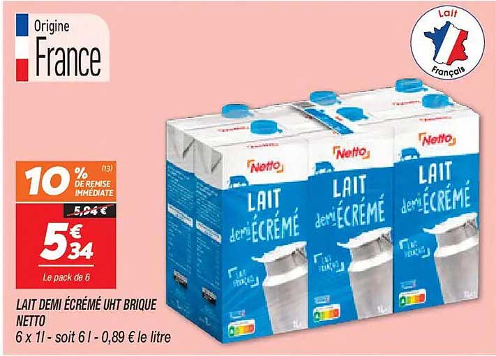 LAIT DEMI ÉCRÉMÉ UHT BRIQUE NETTO