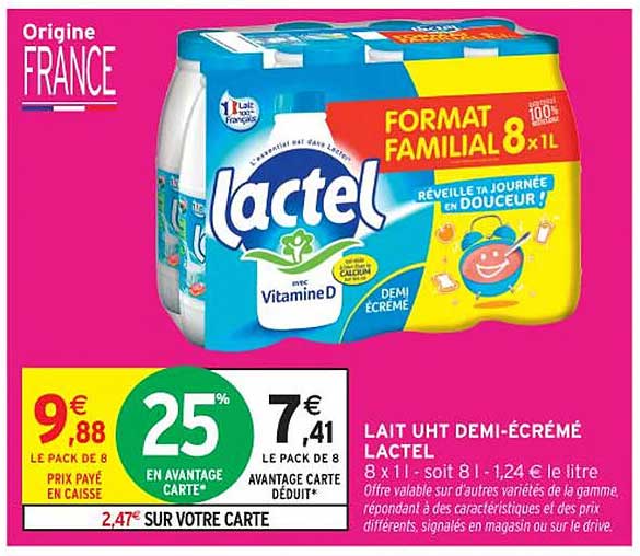 LAIT UHT DEMI-ÉCRÉMÉ LACTEL