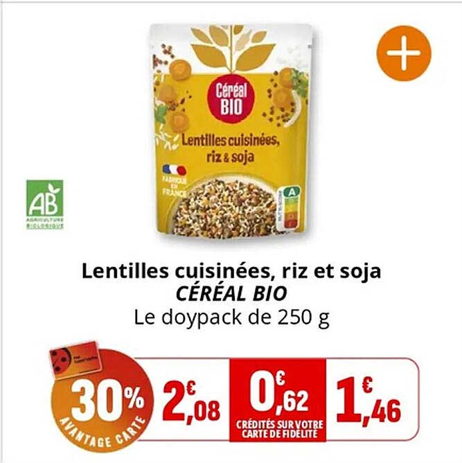Lentilles cuisinées, riz et soja CÉRÉAL BIO