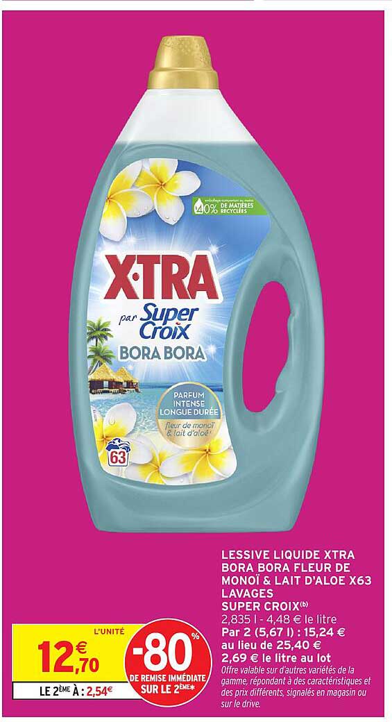 LESSIVE LIQUIDE XTRA BORA BORA FLEUR DE MONOÏ & LAIT D'ALOE X63 LAVAGES