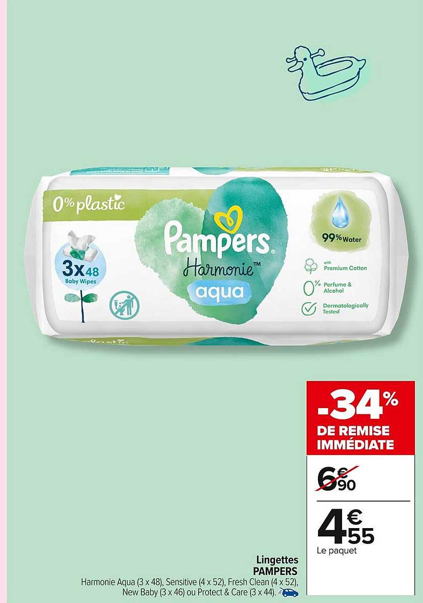 Lingettes PAMPERS Harmonie Aqua (3 x 48)